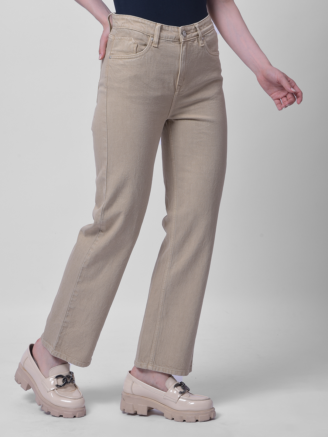 Numero Uno Women Beige Straight Fit Mid-Rise Sustainable Jeans